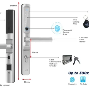LOCKTON E-SERIES SMART LOCK 60MM BACKSET (Euro Narrow Lever) SILVER