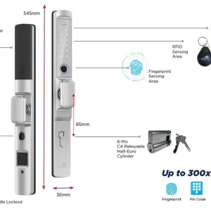 LOCKTON 'E-Series' (Euro Narrow Leverset) SMART DOOR LOCK (Sliding Door) *Silver*