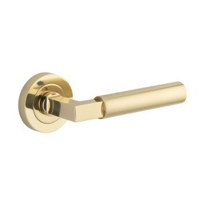 Iver Door Lever Berlin Round Rose Pair Polished Brass L139xP60mm BPD52mm