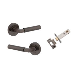 Iver Door Lever Berlin Rose Round Signature Brass L120xP60mm BPD52mm Inbuilt Privacy Kit, Tube Latch Privacy with Faceplate & T striker Backset 60mm