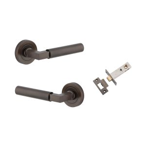 Iver Door Lever Berlin Rose Round Signature Brass L120xP60mm BPD52mm Passage Kit, Tube Latch Split Cam T Striker Signature Brass Backset 60mm