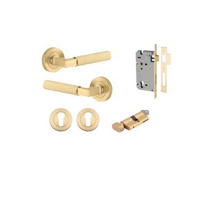 IVER Door Lever Brunswick Rose Round Brushed Gold PVD Key / Thumb Entrance Kit